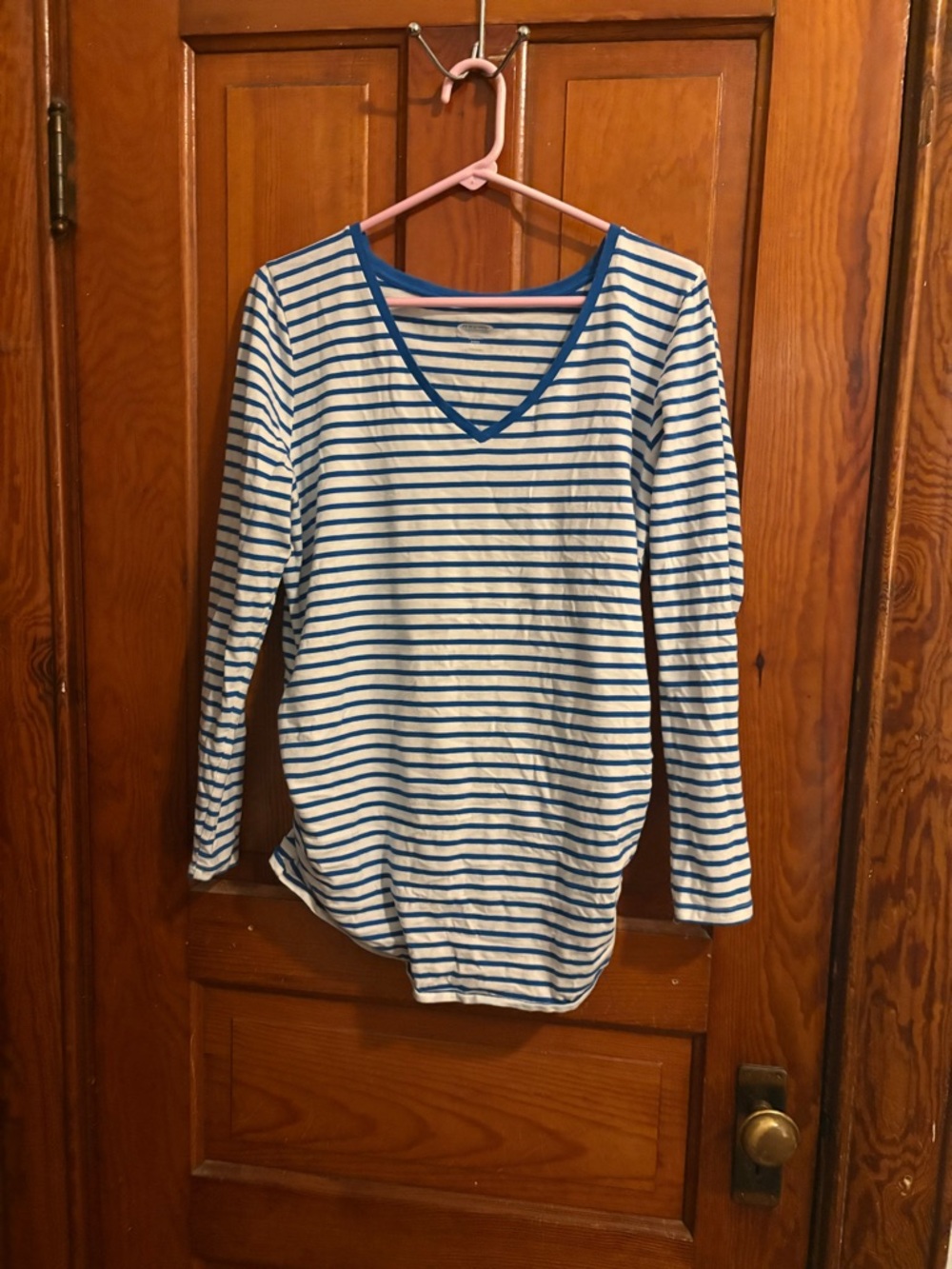 Old Navy Blue and White Striped Maternity Fitted Top